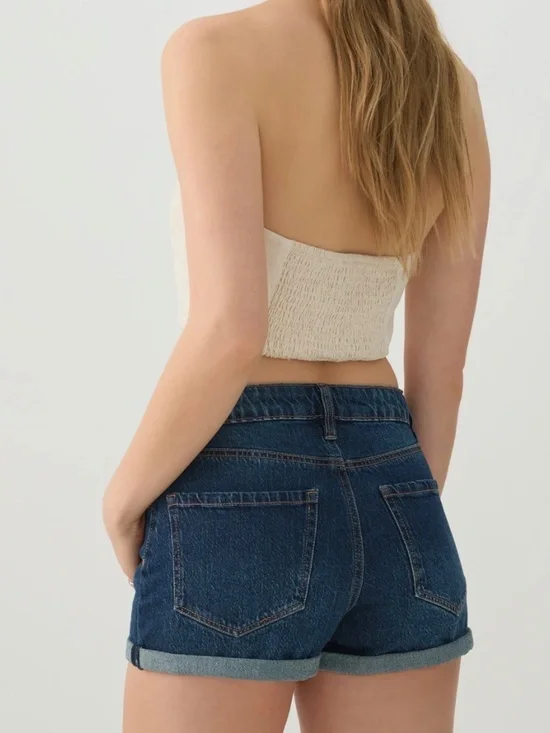 Dark Wash High-Rise Denim Shorts (Cuffed Hem) - Picture 2 of 5